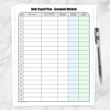 Debt Payoff Plan Chart Debt Snowball Method Printable