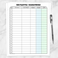 Debt Payoff Plan Chart Debt Snowball Method Printable