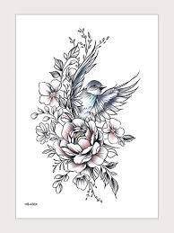 See more ideas about beautiful tattoos, flower tattoos, tattoos. 1sheet Flower Bird Pattern Tattoo Sticker Shein Usa