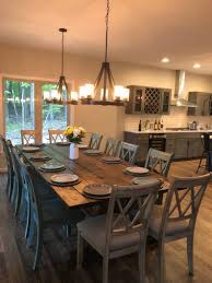 Rustic kitchen and dining room table. Lovvvve The Table And Chairs Large Farmhouse Table Rustic Farm Table Farmhouse Dining Dining Table Rustic Farmhouse Dining Room Table Farmhouse Kitchen Tables