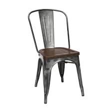 Set Of 4 18 Industrial Modern High Back Galvanized Steel Chairs With Solid Ash Wood Seats Gunmetal Walnut Ofm In 2020 Dining Chairs Side Chairs Metal Dining Chairs