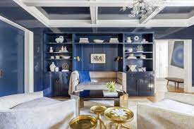 Have your painter customize the color by cutting it with white. Navy And White Transitional Library Hgtv