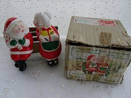 Claus salt & pepper shakers by mr. Vintage Santa Mrs Claus Salt Pepper Shakers Kissing On Bench Original Box 491933614