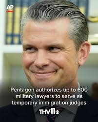 Defense Secretary Pete Hegseth has approved sending up to 600 military  lawyers to the Justice Department to serve as temporary immigration judges.  Read more:  https://www.thv11.com/article/news/nation-world/pentagon-approves-military-lawyers-serve  ...
