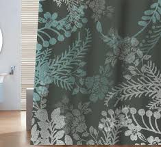 Amazon Com Sunlit Designer Elegant Floral Print Shower Curtain Gray And Blue Natural Flowers Leaves Her Geometric Shower Curtain Design Printed Shower Curtain