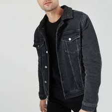 Sherpa Denim Jacket In Black Sherpa Denim Jacket Mens Black Jacket Denim Jacket Men