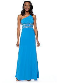 Hailey Logan One Shoulder Open Back Beaded Trim Gown Belk Com Strapless Dress Formal Ball Gowns Fashion