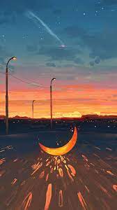 1080x1920 Moon On Road Sunset Art Wallpaper Art Wallpaper Art Digital Artwork
