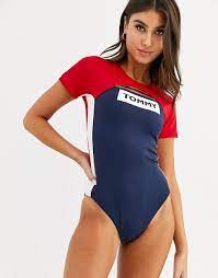 Tommy Hilfiger Cap Sleeve Logo Swimsuit In Navy And Red Asos Tommy Hilfiger Looks Tommy Hilfiger Outfit Tommy Hilfiger Swimsuit