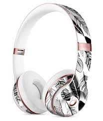 Vector Black And White Feathers Full Body Skin Kit For The Beats By Dre Solo 3 Wireless Headphones Cute Headphones Headphones Wireless Headphones