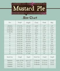 Size Chart Mustard Pie Clothing