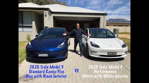 Any chance to swap for black interior? 2020 Model 3 Blue On Black Standard Range Plus Vs White On White Performance Car Colour Comparison Youtube