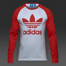 Adidas mens t shirt originals essentials white black red blue 3 stripe sport tee. Mens Clothing Adidas Originals Trefoil Ls Tee White Vivid Red Ay7802