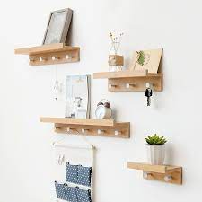 Entryway floating wall mounted wood coat rack, storage hanging shelf with 4 durable metal hangers. Handmade Wooden Wall Shelves Wood Mail Rack Wooden Hanger Rack Hook Keychain Doorway Solid Wood Decorative Wall Shelves Wall Shelves Hooks Fixtures Home Living Vadel Com