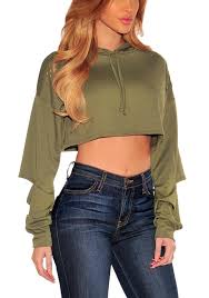 Olive Green Ripped Hoodie Crop Top Crop Top Outfits Crop Top Sweater Crop Tops Women