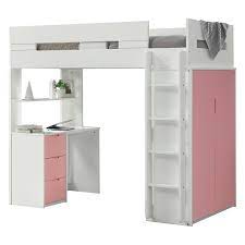 This workstation loft bed with desk features a black finish. Shop Totally Kids Cosmos White And Pink Twin Loft Bed With Desk And Storage