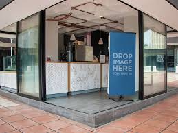 New Roll Up Banner Mockup At A Coffee Shop Coffee Shop Window Display Design Shop Front Design