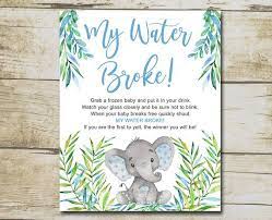 Elephant Baby Shower My Water Broke Game Safari Baby Shower Etsy Elephant Baby Shower Baby Shower Diaper Raffle Baby Shower Signs