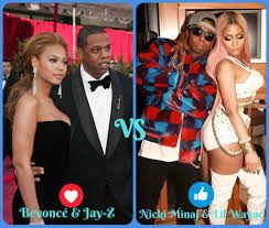 💖Beyonce` & jay -z vs. 👍Nicki Minaj & Lil Wayne 💖 **Beyoncé & Jay-Z** are the ultimate power couple in music, blending R&B, hip-hop, and unmatched star power. With collaborations like *Crazy