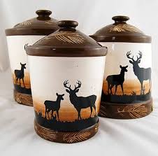 Rustic Deer 3 Piece Canister Set Canister Sets Cabin Kitchen Decor Log Cabin Decor