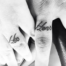 Black ink similar tattoo design on couple wrist and ankle. 175 Of The Best Couple Tattoo Designs That Will Keep Your Love Forever