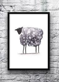 Black And White Sheep Original Black Sheep Painting Schaap Aquarel Black And White Sheep Paintings Painting Zen Art