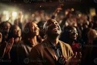 Church congregation Christian gospel singers raising praise to ...