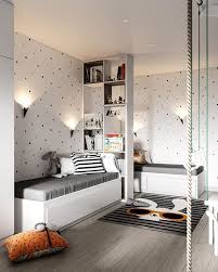 Adorable Polka Dot Walls In This Kids Neutral Bedroom With Twin Beds Separated By A Custo Dizajn Detskoj Komnaty Komnata Dlya Malchika Dizajn Mebel Dlya Detskoj