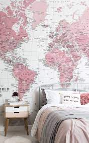 Pink White World Map Wallpaper Mural Hovia Feature Wall Bedroom Wallpaper Bedroom Feature Wall Girl Room