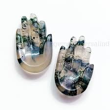 Natural Moss Agate Gemstone Carved Hamsa Hand, Carved Agate Hand of Fatima,  Moss Agate Hamsa Hand Pendant Charms, Loose Carved Gemstone 25mm