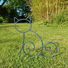 Chat Assis En Fer Forge Bleu Marine Pour Decoration De Jardin Ou Autre Sculptures De Jardin En Metal Art De Jardin En Metal Decoration Jardin
