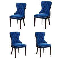 Set Of 4 Tufted Velvet Dining Chairs In Navy Blue Velvet Dining Chairs Dining Chairs Chair