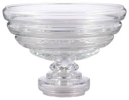 Glass fruit bowl party home kitchen plates desert cake serving tray clear decorative household living terrarium container. Classic Luxe Clear Glass Footed Centerpiece Bowl Antique Style Ribbed Fruit Contemporary Decorative Bowls By My Swanky Home Houzz