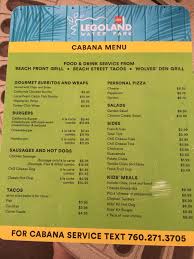 We did not find results for: Legoland Waterpark Cabana Menu July 2017 Side 1 California Chicken Cabana Menu Legoland California