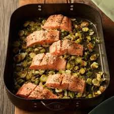 Garlic Roasted Salmon Brussels Sprouts Recipe Food Recipes Salmon Recipes