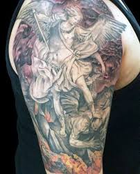 Esta imagen es una referencia a la historia bíblica de tobías, que también apoya la idea de san rafael arcángel como. St Michael Tattoo Half Sleeve Novocom Top
