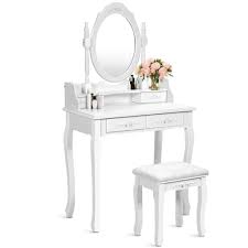Maybe you would like to learn more about one of these? Costway Vanity Wood Makeup Dressing Table Stool Set Bathroom With Mirror 4drawers Black White Best Buy Canada