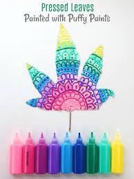 Next, add in your food coloring and stir until completely mixed together. Leaf Painting With Puffy Paint Color Made Happy