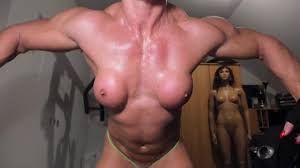 pumped sweaty upperbody sweaty flexing muscle body after chest shoulders  biceps pump ..