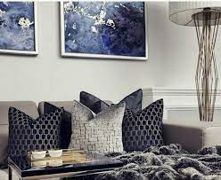 An ivory carpet and couch taupe tables and walls and purple accessories. 40 Lovely Small Living Room Decor Ideas Modern Apartment Cool Navy Blue And Silver Living R Silver Living Room Living Room Decor Modern Navy Living Room Decor