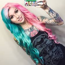 Check spelling or type a new query. Colorful Hair Extensions Teal Hair Half And Half Hair Half Hair Color