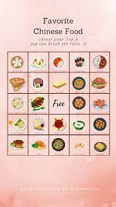 Favorite Chinese Food Bingo Instagram Story Template Buku Kuis Dekorasi