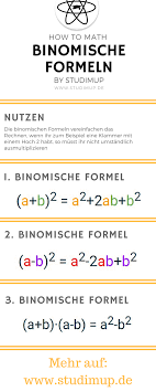 Als binomische formeln werden üblicherweise die folgenden drei umformungen bezeichnet: Binomische Formeln Spickzettel By Studimup Unterrichtsmaterial Im Fach Mathematik Mathematik Lernen Nachhilfe Mathe Binomische Formeln