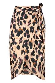 Petite Leopard Print Satin Wrap Midi Skirt Boohoo Leopard Print Outfits Skirts Printed Satin