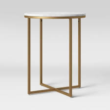 Cassara 31 round italian carrara white marble coffee table with walnut legs. Dale Round White Marble Top End Table With Brass Base Project 62 Target