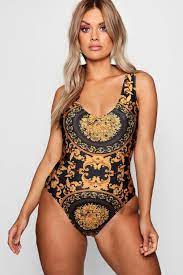 Plus Gemma Collins Badeanzug Mit Schnorkelmuster Boohoo Swimsuits Print Swimsuit Gemma Collins