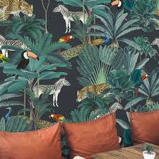 Oil painting jungle forest trees wallpaper wall mural, dark green jungle forest wall mural, hand painted oil painting jungle forest mural. Royal Jungle Wallpaper Buy Online Or Call 03 8774 2139