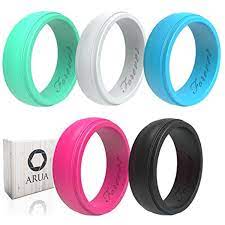 Arua Womena S Silicone Rings 5 Glossy Wedding Bands Gift Box Included Comfortable Rubber R Wedding Rings For Women Silicone Wedding Rings Silicone Rings