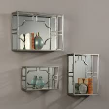 The Sleek Combination Of Bright Mirrored Backs And Silver Toned Metal Framework Makes The Uttermost Ador Glass Wall Shelves Wall Mirror With Shelf Silver Walls