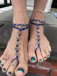 Custom Made Lapis Lazuli Barefoot Sandals. Natural Blue 